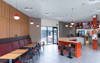 Qute's Shaurma | Another Clipin ceiling project by ROLF 10 Qute's Shaurma | Another Clipin ceiling project by ROLF Modern cafe interior with wooden accents